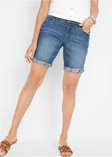 Stretchiga jeansbermudas med färgade uppvikta benslut, bonprix