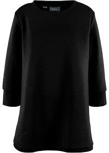 Lång A-linjeformad sweatshirttunika med strukturerad yta och 3/4-ärmar, bonprix