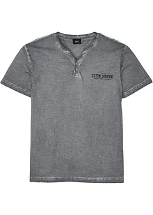 T-shirt i bomull med farfarskrage och tvättad look, bonprix
