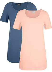 Lång T-shirt i basmodell med korta ärmar (2-pack), bonprix