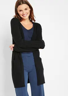 Cardigan med brett ribbstickat material, bonprix