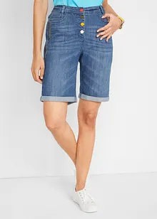 Bekväma stretchiga jeansbermudas med broderi och bekväm midja, bonprix