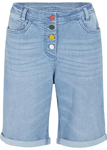 Bekväma stretchiga jeansbermudas med broderi och bekväm midja, bonprix