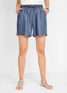 Tunna denimshorts med linne och bekväm midja, extra vida, bonprix