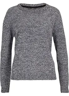 Stickad tröja med rund halsringning i melerad look, bonprix