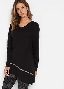 Longshirt med asymmetriskt snitt och glitter, bonprix