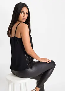 Jerseylinne av mjuk viskosmix, med paljetter och spaghettiaxelband, bonprix