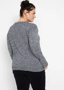 Stickad tröja med rund halsringning i melerad look, bonprix