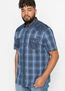 Kortärmad skjorta med denimbesättning, bonprix