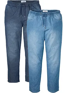 Dra på-jeans i somrig denim, klassisk passform (2-pack), bonprix