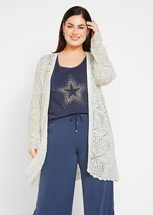 Lång hålmönstrad cardigan, bonprix