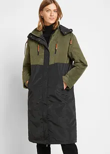 Lång parkas med huva och materialblandning, rakt skuren, bonprix