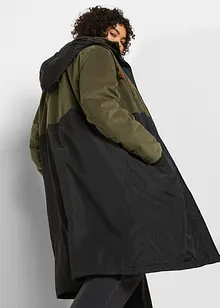 Lång parkas med huva och materialblandning, rakt skuren, bonprix