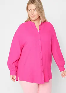 Oversize-muslinblus i bomull, lång modell med slits i sidan, bonprix