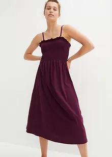 Vadlång smockad jerseyklänning, bonprix
