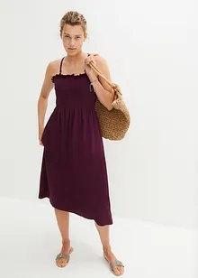 Vadlång smockad jerseyklänning, bonprix