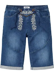 Stretchiga jeansbermudas med broderi, Regular Fit, bonprix