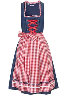 Knälång dirndl med jeanslook och förkläde (2 delar), bonprix