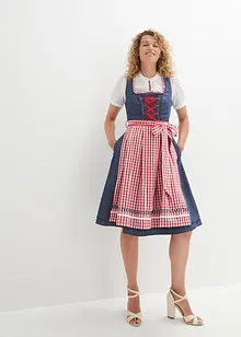 Knälång dirndl med jeanslook och förkläde (2 delar), bonprix