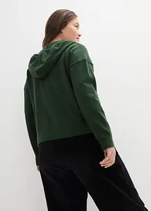 Stickad tröja med V-ringning och luva, bonprix