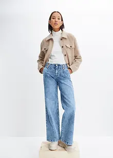 Wide Leg Jeans, Mid Waist med prydnadsknappar, bonprix