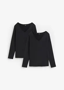 Långärmad topp med V-ringning (2-pack), bonprix