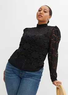 Figurnära, långärmad topp med spets, bonprix