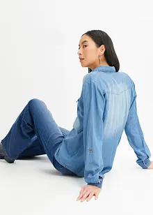 Jeansblus med tryckknappar, långärmad, bonprix