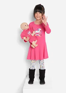 Jerseyklänning och leggings + dockklänning (3 delar), bonprix