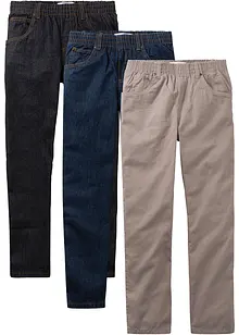 Dra på-byxa i ren bomull Regular Fit, Straight (3-pack), bonprix