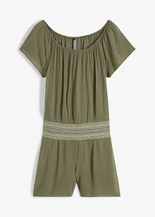 Krinklad playsuit med broderi, bonprix