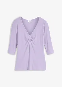 Ribbstickad topp med V-ringning och halv ärm, bonprix
