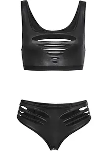 BH-topp + trosa ouvert med öppen gren i wet-look (2 delar), bonprix