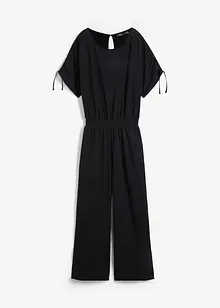 Jersey-jumpsuit med rynkad detalj på ärmarna och vida ben, bonprix