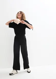 Jersey-jumpsuit med rynkad detalj på ärmarna och vida ben, bonprix