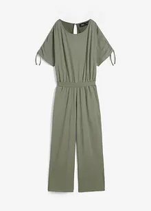 Jersey-jumpsuit med rynkad detalj på ärmarna och vida ben, bonprix