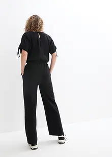 Jersey-jumpsuit med rynkad detalj på ärmarna och vida ben, bonprix