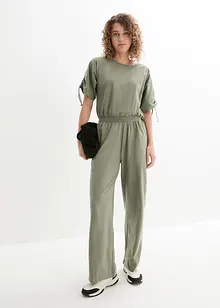 Jersey-jumpsuit med rynkad detalj på ärmarna och vida ben, bonprix