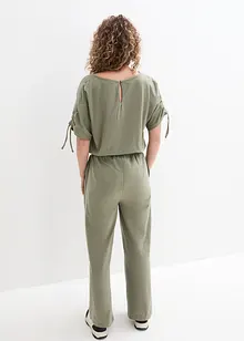 Jersey-jumpsuit med rynkad detalj på ärmarna och vida ben, bonprix