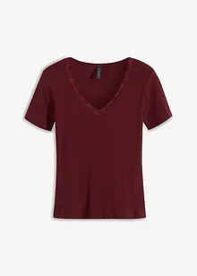Ribbstickad topp med spets, bonprix