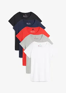 T-shirt med rund halsringning (5-pack), kortärmad, bonprix