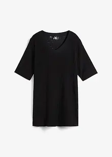 Kräppad, lätt transparent T-shirt med hålbroderi, bonprix