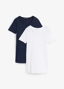 Lång T-shirt i basmodell med korta ärmar (2-pack), bonprix