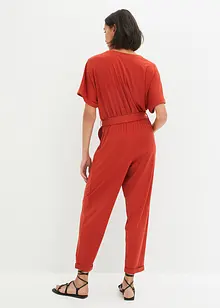 Ankellång jumpsuit i jersey med strukturerad yta och knytskärp, bpc bonprix collection