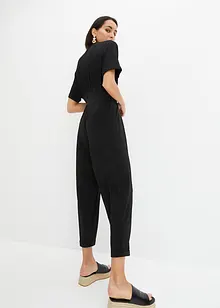 Ankellång jumpsuit i jersey med strukturerad yta och knytskärp, bpc bonprix collection