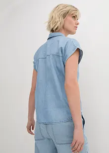 Kortärmad jeansblus med linneandel, bonprix