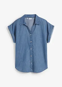 Kortärmad jeansblus med linneandel, bonprix