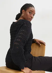 Cardigan med hålmönster av ren bomull, bonprix