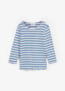 Ribbstickad topp med vågiga kanter och trekvartsärm, bonprix