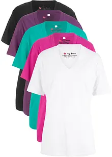Vid lång topp med V-ringning (5-pack), kortärmad, bonprix